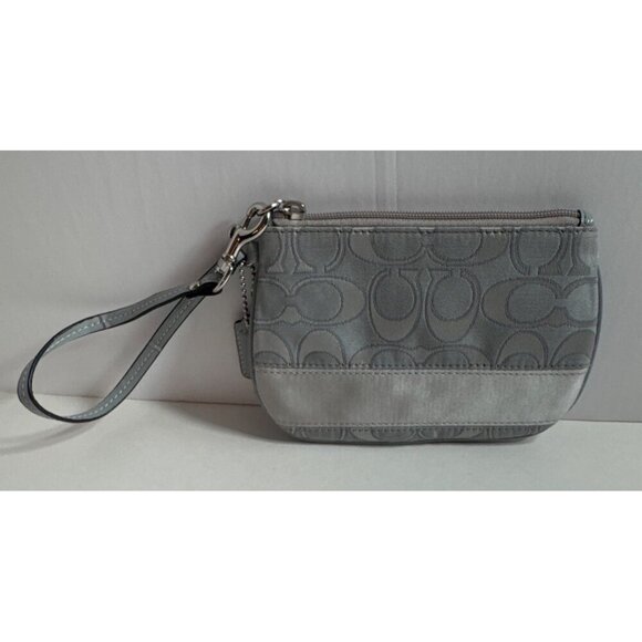 Coach Handbags - Coach Signature Gray Wristlet Pouch with mini hang tag 7”x4.5”